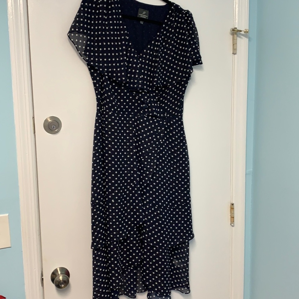 Adriana papel size 14 navy with white polka dots